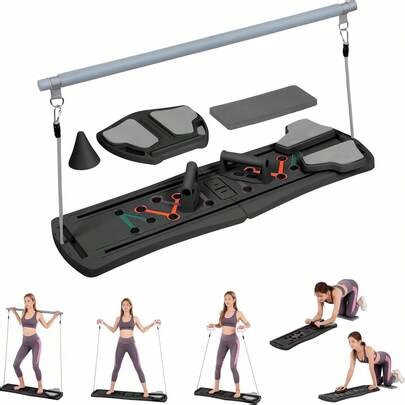 Pilates Board, 8-In-1 Multi-Functional Set With Resistance Bands, Home Gym Equipment, Great Choice For Fat-Burning Training And Push-Up Training. Multiple Training Modes For Abs, And Full Body Strength Training. Folding Design Saves Space And Is Easy To Store. Suitable For Abs And Full-Body Strength Training, Home Gym Is Suitable For Both. Perfect Christmas Gift For Fitness Enthusiasts. | SHEIN