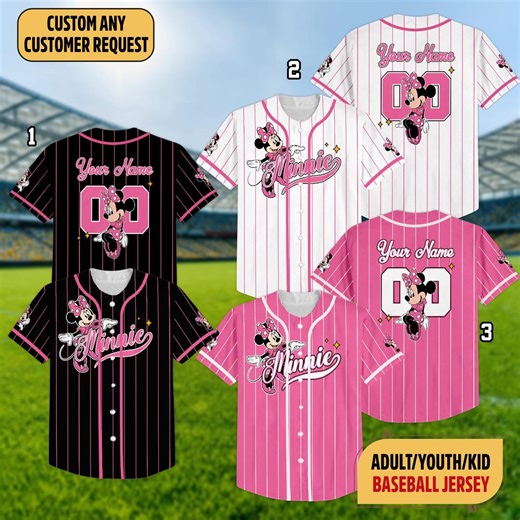 Personalize Disney Minnie Mouse Baseball Jersey, Custom Disney Minnie Mouse Jersey, Disneyland Baseball Team Matching Outfit, Birthday Gift - Etsy