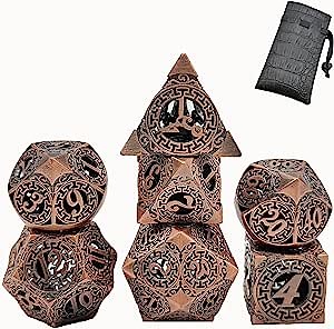 DND Dice Set Dungeons and Dragons Dice Gifts RPG D&D Metal Polyhedral Dice Set Games Role Playing MTG Shadowrun Pathfinder Dice D4 D6 D8 D10 D12 D20 Dice, Ancient red Copper