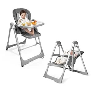 4-in-1 Baby High Chair, High Chairs for Babies and Toddlers with Removable Tray and Adjustable Backrest & Height, Convertible & Foldable, Grows with Baby