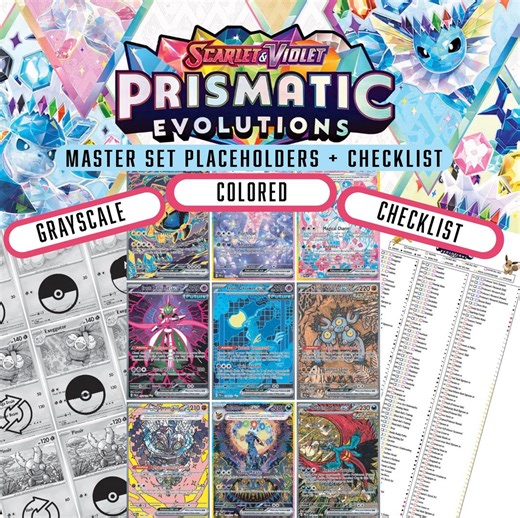 Pokémon TCG Prismatic Evolutions Master Set Binder Placeholders   Checklist | Printable PDF | Reverse Holo & Base Set - Colored / Grayscale - Etsy