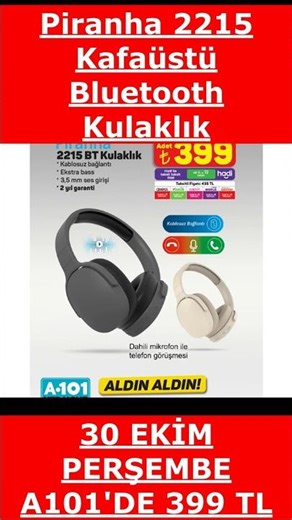 Piranha 2215 Kafaüstü Bluetooth Kulaklık 30 Ekim Perşembe A101'de 399 TL #reklam #işbirliğideğildir
