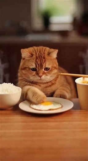 Watch This Clever Orange Tabby Cat Claim His Fried Egg Rights at Dinner Table
