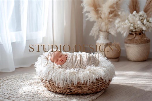 Digital Backdrop Newborn Boho, Baby Photo Prop Composite, Neutral Basket, Overlay, Boy or Girl, Baby White Basket Backdrop, Newborn Backdrop - Etsy