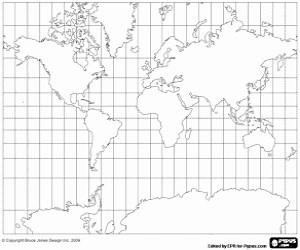 World map, Mercator projection coloring page printable game