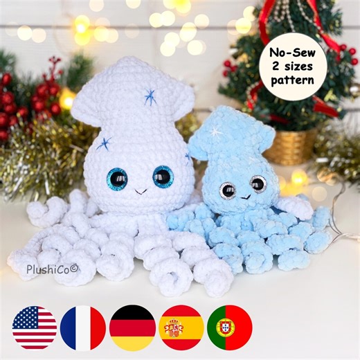 Squid CROCHET PATTERN, No Sew Amigurumi 2 Sizes Plushies, Easy Crochet Beginners PDF - Etsy