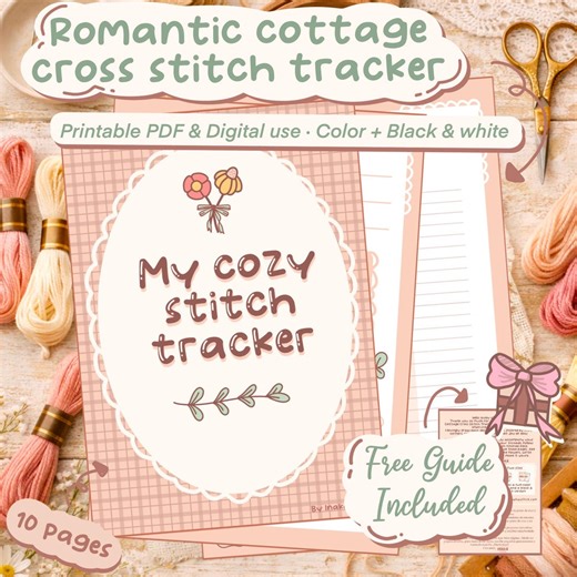 Cross Stitch Tracker Printable PDF | Romantic Cottage Floral Stitch Journal | DMC Thread Log | Project Planner | A4 & US Letter - Etsy