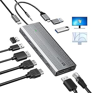 Displaylink Docking Station Dual Monitor,10 in 1 10Gbps USB C Hub Multiple Adapter for MacBook/Dell/HP/Surface/Lenovo Laptop Docking Station with 2 HDMI 4K,2 PD 4K, Ethernet,USB 3.2,Mic/Audio,100W PD