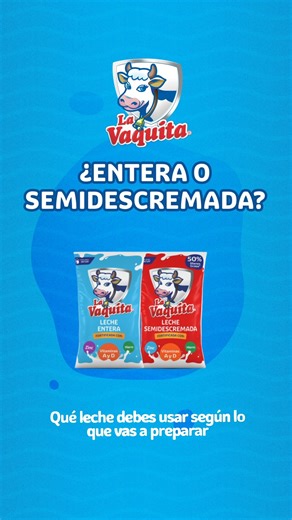 Desde el desayuno hasta la cena 🍳🍲 hay una leche La Vaquita ® en funda, entera o semidescremada, que acompaña cada momento. 🥛 ¡Prueba tu favorita! | La Vaquita