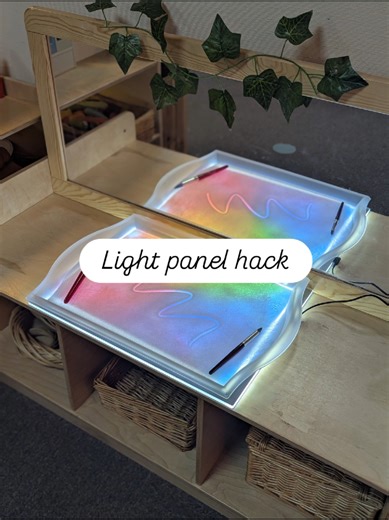 Light Panel Hack for Easy Set-Ups 💡 A simple way to transform your light panel using printed & laminated background sheets 👀 👉 Print your chosen background 👉 Laminate it 👉 Stick it directly onto the light panel 👉 Use it as is or add a tray on top This time we paired it with coloured sand for mark making, creating an inviting, low-prep activity that supports: ✍️ Early writing skills 🖐️ Fine motor development 🎨 Sensory exploration 🧠 Creativity and focus A quick swap of the background = a 