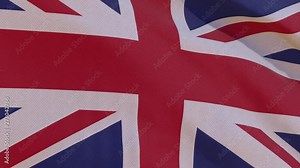 This stock motion graphics video shows a realistic animation of the national flag of United Kingdom of Great Britain and Northern Ireland, rippling in slow motion. 4k seamless loop