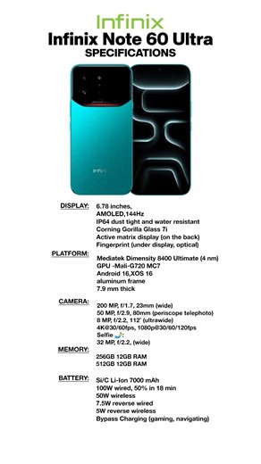 Infinix note 60 ultra specs review