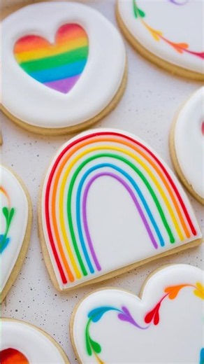 Simple rainbow cookie decorated with royal icing for pride month #cookiedecorating #pridemonth