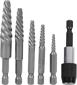 Respicefinem 6 Pieces Damaged Screw Extractor Set Easy Out Broken Bolt Extractor Kit Hex Shank With Rod Extractor for Easily Remove Broken Bolts Stripped Screws Studs