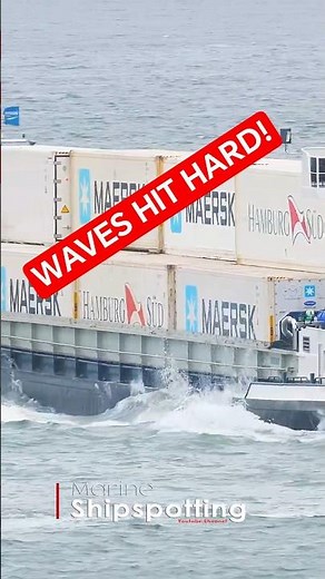 Waves Slamming a Cargo Ship Full of Vans & Containers! 🌊🚢😳 #shipspotting