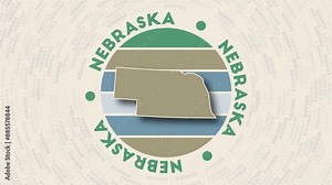 Nebraska logo intro. Badge with the circular name and map of us state. Astonishing Nebraska round logo animation.