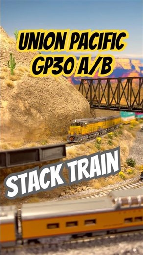 Union Pacific GP30 N scale stack train hit the grade #modeltrains #trains #railroad #railway #nscale