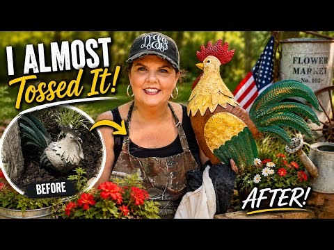 I Gave My Rusty Yard Rooster a Stunning Makeover | Budget DIY Yard Art Transformation 🐓🎨