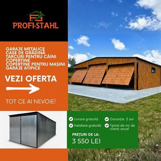 Cauți un garaj metalic solid și accesibil? Vizitează 👉 https://garajedintabla.ro și alege dintre peste 100 de modele – de la construcții clasice până la garaje cu imitație de lemn, disponibile în diferite dimensiuni, culori și variante. 🎯 Montaj GRATUIT 🚚 Livrare GRATUITĂ în toată România 💪 Garanție 2 ani 👉 https://garajedintabla.ro 📞 0758 135 300 Comandă garajul tău chiar astăzi – rapid, durabil și fără compromisuri! | Garajedintabla Profi-Stahl