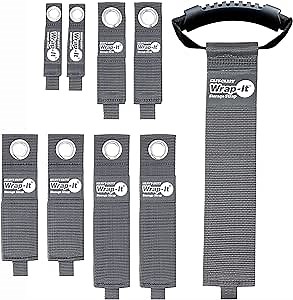 Heavy-Duty and Easy-Carry Wrap-It Storage Straps - Assorted 9-Pack (Graphite Gray) - Extension Cord Management, RV Hose Storage, and Cord Storage Straps for Garage Hooks