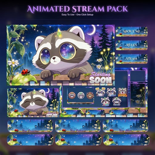 Animated Raccoon Stream Overlay Pack | Magical Forest Twitch Theme (digital Download) - Etsy