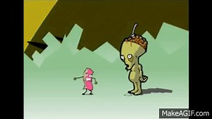 ZOMBIE WITH SPOON IN BRAIN AND DANCING BACON THING ON A STRANGE PLANET on Make a GIF