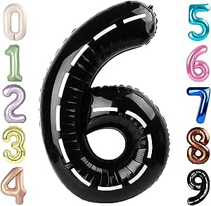 Number 6 Balloon 40 Inch, 6 7 Six Seven Birthday Decorations, 6th Birthday Balloon for Men Women, Line Black 16 60 61 65 Numbers Balloons Graduations Anniversary Supplies