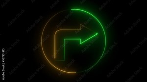 arrow icon neon line glowing green yellow color on black stock video footage. 4k video.