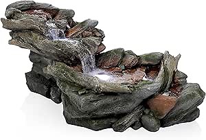 Alpine Corporation | 60"L Outdoor 3-Tier Rainforest Rock River Hand-Painted Water Fountain with LED Lights — Garden, Patio & Yard Décor