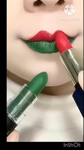 😱 सबसे सस्ता पार्लर ll RED AND GREEN LIPSTICK TUTORIAL ♥️💚#lipsticktutorial #makeup #greenlipstick