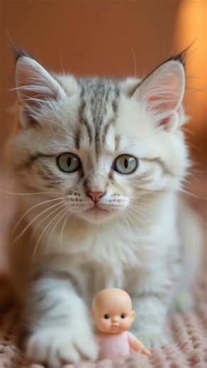 Cute Cat Playing With Tiny Dolls | Adorable Kitten Moment #CuteCat #CatShorts