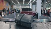 4K Footage of Luggage bag transport on conveyors belt carousel at the...