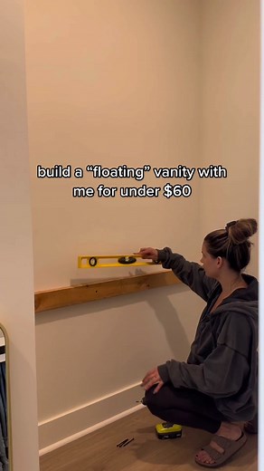Build a floating vanity with me! 😌#diyproject #DIY #dreamcloset #diycloset #homeinspo #closet #diyprojects #builtin #builtindesk #inmydomain #looksforless #housetohome #homeimprovements