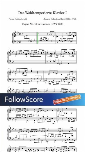 Bach – The Well-Tempered Clavier I, BWV 861: Fugue in G minor | Piano Sheet Music & Real Recording