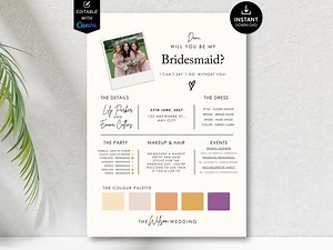 Editable Bridesmaid Information Card | Bridesmaid Info Card Template | Bridesmaid Proposal Card Template | Bridesmaid Groomsman Template - Etsy
