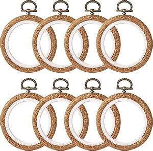 Framendino, 8 Pack Round Mini Embroidery Hoops 3 Inch Imitated Wood Display Frame Circle Cross Stitch Hoop Ring for Art Craft Sewing Hanging Ornaments