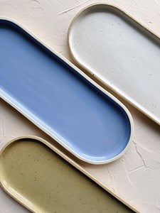 Long Oval Ceramic Catchall Tray | 12" Handmade Oval Decorative Tray | Stoneware Serving Tray | Vanity Tray | Kitchen Bathroom Organizer - Etsy