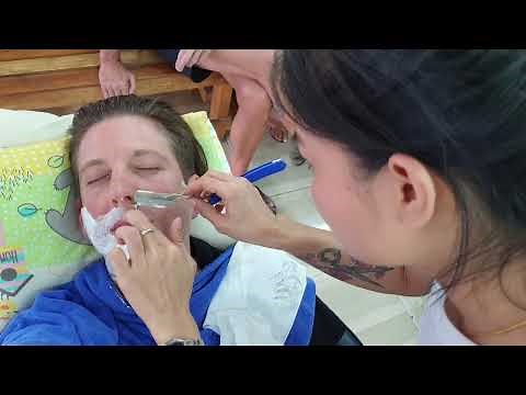 $3 STRAIGHT RAZOR Shave in PATTAYA Thailand by Sis at Style Barber Soi Buakow