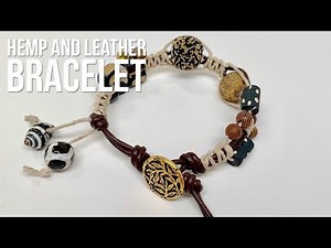 Macrame Knotted Hemp and Leather Button Clasp Bracelet