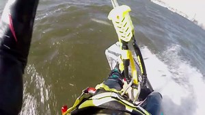 During one of the strongest wind storms of the year, O'Neill kitesurfer Kevin Langeree decided to be a bit unreasonable. With 50 knots of wind, Kevin took to the water for an urban kiteboard session in Amsterdam. The goal: Reach Amsterdam Central Station and not to get busted by the police along the way. Additional Hazards: Oil Tankers, Ferries and Unpredictable winds. | O'Neill