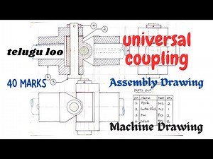 Universal Coupling Assembly Drawing | Machine Drawing | #mechanical | B.Tech | Diploma | Telugu loo