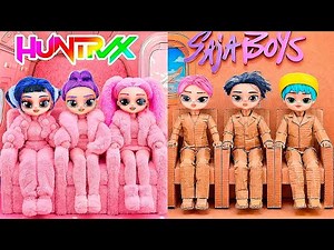 DIY Cardboard & Rainbow Makeover K Pop Demon Hunters in Airplane! 10 Crafts for L.O.L. Dolls