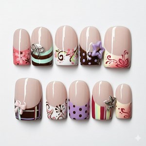 Handmade Retro Candy Press on Nails: Bows, Stars, Polka Dots & Floral Swirls, Cute Y2K Vibes Nail - Etsy