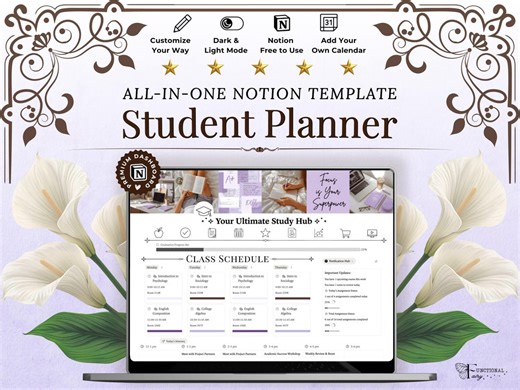 Notion Study Planner Template, Student Study Organizer, Assignment Tracker, Homework Planner, College Study Dashboard, School Productivity - Etsy Canada