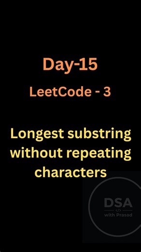 prasad on Instagram: "Comment "CODE" 👇 for detailed PDF + code. LeetCode 3 – Longest Substring Without Repeating Characters 🔥 This problem explains Variable Sliding Window perfectly. Duplicate → shrink window No duplicate → expand window #VariableWindow #SlidingWindow #LeetCode3 #JavaDSA #CodingInterview #LogicBuilding #DSABeginners"