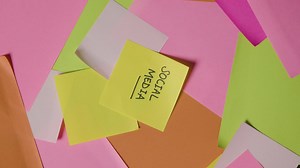 Free stock video - Business concept of revolving sticky notes with social media written on top note