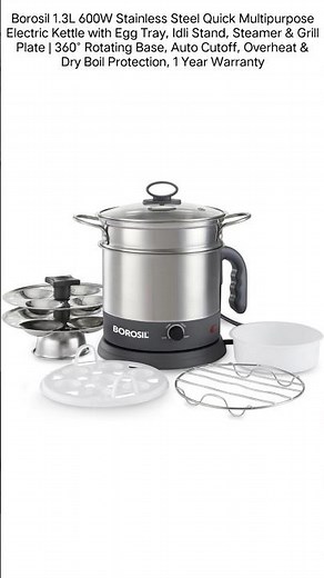Borosil 1.3L 600W Stainless Steel Quick Multipurpose Electric Kettle #amazon