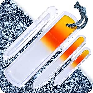 GLADZY Genuine Czech Glass Nail File Set - Callus Remover Foot Rasp, Cuticle Pusher Manicure Stick, Double Sided Etched Different Grit Surface, Professional Nail Care Tool, Made in EU