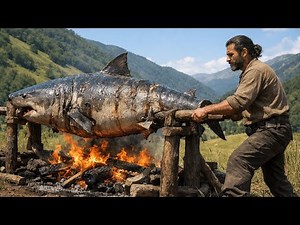 I Prepared a Massive Shark Fish Using Traditional Fire Cooking Deep in the Forest