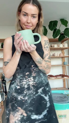 Tested out some new stains I bought and made a cute little mint green mug #pottery #potterytiktok #potterywitch #ceramicsoftiktok #wheelthrown #wheelthrownpottery #handmadeceramics